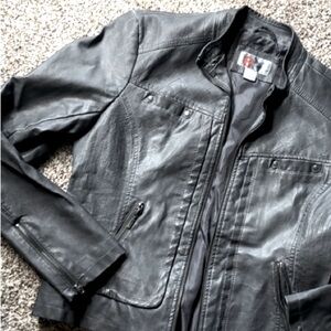 BERNARDO Jacket Faux Vegan Leather Moto Dark Gray Grey Zip Size Large